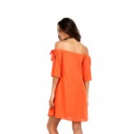 Europe Fashion Summer Slash Neck Orange Chiffon Dresses for Women Loose Off the Shoulder Sexy Dress Lady Bow Tie Vestidos S-XL