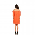 Europe Fashion Summer Slash Neck Orange Chiffon Dresses for Women Loose Off the Shoulder Sexy Dress Lady Bow Tie Vestidos S-XL