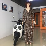 Europe Summer Leopard Print Maxi Dress 2016 New Women Dress Sexy V-neck nightclub Split Vestidos loose Plus Size Long Dress XL