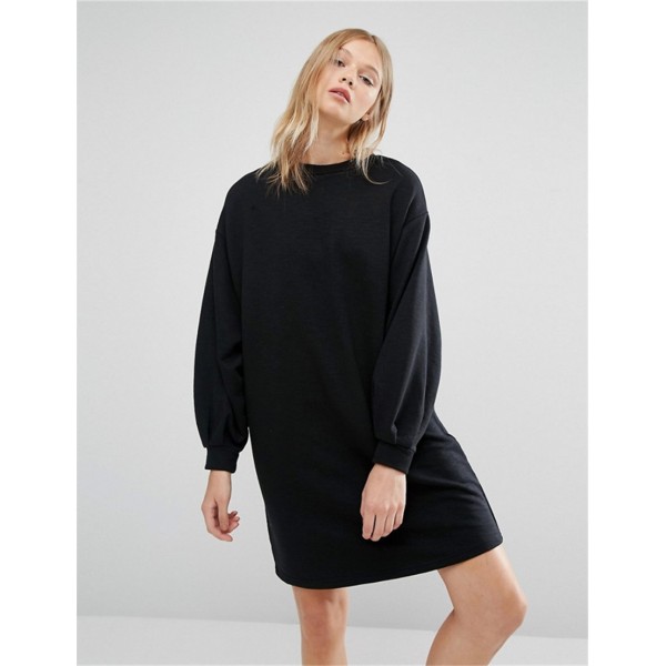 Europe US Fashion New Autumn Thick Fleece Black Dresses for Women Loose Lantern Sleeve Winter Dress S-XL Casual Vestidos