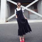 Europe Women Lotus Leaf Stitching Strap Dress Korean Tassel Fishtail Dress Boy Harness Dress Autumn New Denim Dress