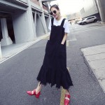 Europe Women Lotus Leaf Stitching Strap Dress Korean Tassel Fishtail Dress Boy Harness Dress Autumn New Denim Dress