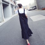 Europe Women Lotus Leaf Stitching Strap Dress Korean Tassel Fishtail Dress Boy Harness Dress Autumn New Denim Dress