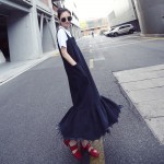 Europe Women Lotus Leaf Stitching Strap Dress Korean Tassel Fishtail Dress Boy Harness Dress Autumn New Denim Dress