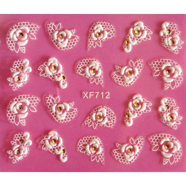 Europe beauty white flower rose lace carved 3D nail art stickers 3D nail stickers tools