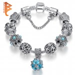European Authentic BEADS jewelry silver plated owl beads pink/white crystal Charm bracelets for women Original DIY Jewelry