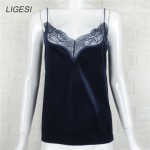 European Sexy velvet women tops 2017 Fashion Sexy Sleeveless Lace Patchwork Elegant V Neck Autumn Winter Casual Crop Tank Tops