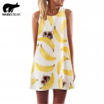 European Style Chiffon Dress Summer Casual Loose O-Neck Sleeveless Print Beach Dresses Plus Size Women Clothing WAIBO BEAR