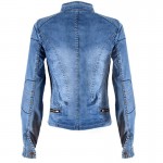 European style women pure cotton denim jacket locomotive model all match fashion sexy more zippers stand collar elastic coat H67