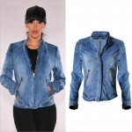 European style women pure cotton denim jacket locomotive model all match fashion sexy more zippers stand collar elastic coat H67