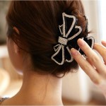 Extra Large Crystal Bow Hair Accessories Hair Claws Jaw Clips Girls Long Thick Hair Holder for Women Black Headwear Tiara HC810
