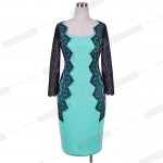 Eyelash Floral Lace Elegant Lady formal 3/4 sleeve Women Vintage square neck Wear To Work Pencil Illusion Sheath Dress bty797