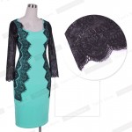 Eyelash Floral Lace Elegant Lady formal 3/4 sleeve Women Vintage square neck Wear To Work Pencil Illusion Sheath Dress bty797