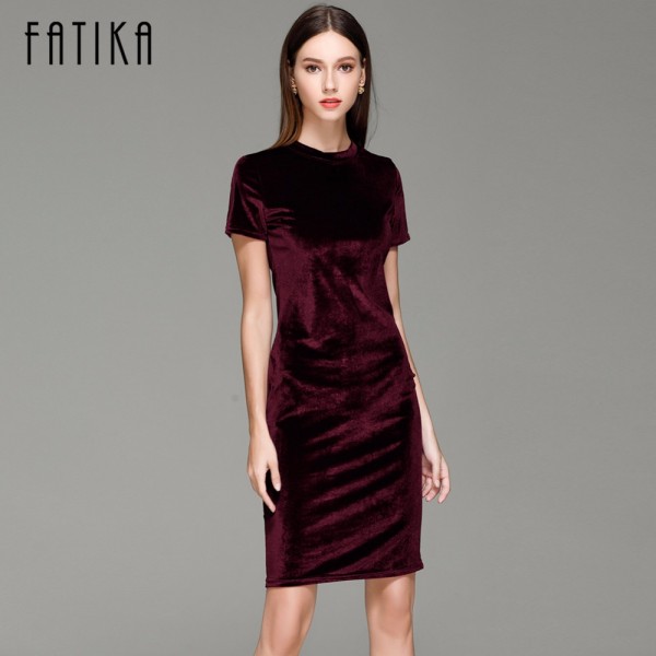 FATIKA 2017 Summer Short Sleeve Velvet Short Casual Women Dress Fashion Women Clothing Elegant Bodycon Party Dresses