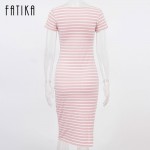 FATIKA Women Casual Summer Dress Short Sleeve O-Neck Bodycon Dress Striped Side Split T Shirt Women's Slim Fit Dresses