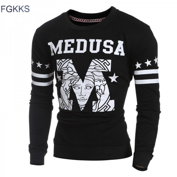 FGKKS New Hoodies Brand High Quality Pullover Hoodies Men O-Neck Long Sleeve Men Pullovers Splice Letter Fashion Slim Men Hoodie