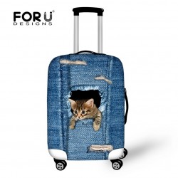 FORUDESIGNS Luggage Cover Cute Denim Cat Dog Prints Travel Accessories for 18-30inch Travel Case Suitcase Protective Dust Covers