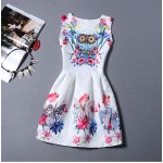 FTLZZ New 2018 Summer Women Floral Print Dress Sleeveless O Neck Vintage Casual Dresses Colorful Knee Length Dress
