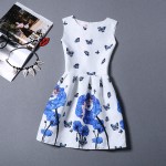 FTLZZ New 2018 Summer Women Floral Print Dress Sleeveless O Neck Vintage Casual Dresses Colorful Knee Length Dress