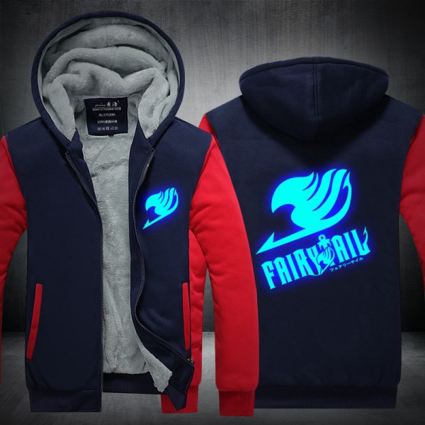 Fairy Tail Hoodie New Anime Coat Luminous Jacket Fashion Men  Winter Zipper Hooded Sweatshirt Free Shipping USA size Plus size