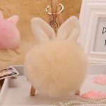 Fake Fur Pom Pom Keychain Fluffy Bunny Rabbit Fur Keychain for Women Bag Charm Rabbit Ears Key Chain Car Key Ring Keychains QC06