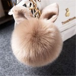 Fake Fur Pom Pom Keychain Fluffy Bunny Rabbit Fur Keychain for Women Bag Charm Rabbit Ears Key Chain Car Key Ring Keychains QC06