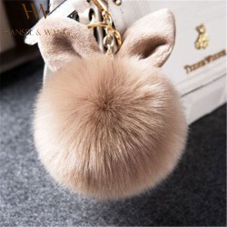 Fake Fur Pom Pom Keychain Fluffy Bunny Rabbit Fur Keychain for Women Bag Charm Rabbit Ears Key Chain Car Key Ring Keychains QC06