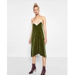 Fall winter gauze velvet warm dress green color vintage sleeveless long dress shiny velvet strap loose dress women winter dress