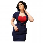 Fantaist 1950s Retro Style Women Summer Heart Pattern Contrast Cut Tunic Cocktail Party Work Wear Bodycon Pencil Vintage Dress