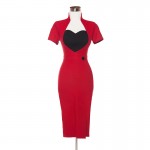 Fantaist 1950s Retro Style Women Summer Heart Pattern Contrast Cut Tunic Cocktail Party Work Wear Bodycon Pencil Vintage Dress