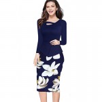 Fantaist Fall Women Vestidos Plus Size Keyhole Neck Floral Print Cotton Midi Pencil Peplum Bodycon Casual Office Work Dress