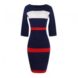 Fantaist Women Summer Voguish Colorblock Stripe Elegant Party Casual Wear To Work Stretch Bodycon Slim Office Midi Pencil Dress
