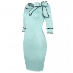 Fantaist Women Vintage Boat O Neck Stirped Edge Flared Bowknot Rockabilly Elegant Evening Party Causal Work Bodycon Pencil Dress