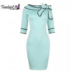 Fantaist Women Vintage Boat O Neck Stirped Edge Flared Bowknot Rockabilly Elegant Evening Party Causal Work Bodycon Pencil Dress