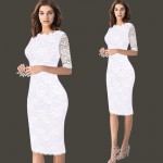 Fantaist Women Vintage Scalloped Elegant Cocktail Party Formal Business Office Work Bodycon Pencil Midi Full Floral Lace Dress