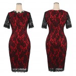 Fantaist Women Vintage Scalloped Elegant Cocktail Party Formal Business Office Work Bodycon Pencil Midi Full Floral Lace Dress