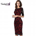 Fantaist Women Vintage Scalloped Elegant Cocktail Party Formal Business Office Work Bodycon Pencil Midi Full Floral Lace Dress