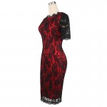 Fantaist Women Vintage Scalloped Elegant Cocktail Party Formal Business Office Work Bodycon Pencil Midi Full Floral Lace Dress