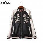 Fashion 2017 Autumn Vintage Embroidered Bomber Jacket Women basic coats Both Sides Jackets Winter Pilots Outerwear