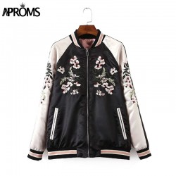 Fashion 2017 Autumn Vintage Embroidered Bomber Jacket Women basic coats Both Sides Jackets Winter Pilots Outerwear