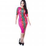 Fashion Chain Print Sexy Dress Women Three Quarter O-Neck Summer Bodycon Dresses for Women Stretchable Mini Women Dress Casual