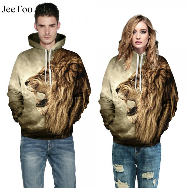 Fashion Couples Hoodies 3D Tiger Lion 2017 Mens Sweatshirt Print Hooded Animal Hoodie Men Women Tracksuit Hoodies Casual Hip Hop