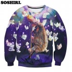 Fashion Dancing Sloth Crewneck Sweatshirt Funny Printed Rich Sloth Hoodies Casual Unisex 3D Hoodies Cute Cartoon Cat Hoodies