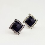Fashion Geometric Big Blue Crystal Earrings Elegant Square Black Stone Micro CZ Stone Surround Women Jewelry Party Accessories