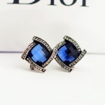 Fashion Geometric Big Blue Crystal Earrings Elegant Square Black Stone Micro CZ Stone Surround Women Jewelry Party Accessories