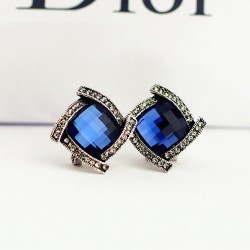 Fashion Geometric Big Blue Crystal Earrings Elegant Square Black Stone Micro CZ Stone Surround Women Jewelry Party Accessories