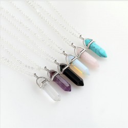 Fashion Hexagonal Column Necklace Natural Crystal Pendants Pink 6 colors Stone Necklaces Chains Pendant For Women Jewelry 