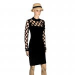 Fashion Hollow Out Bandage Dresses for Women Sexy & Club Long-sleeve O-Neck Sheath Dress Femme Solid Bodycon Vestidos WP522