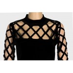 Fashion Hollow Out Bandage Dresses for Women Sexy & Club Long-sleeve O-Neck Sheath Dress Femme Solid Bodycon Vestidos WP522