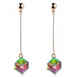 Fashion Long Earrings For Woman Jewelry Brincos Imitation Rhodium/ Gold-color Hot Sale Colorful Cube Crystal Stud Earring